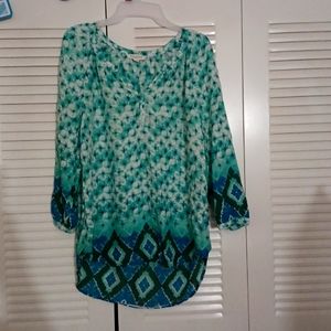 BeachLunchLounge (SMALL) BLUE GEOMETRIC PATTERN BLOUSE ¾ SLEEVE